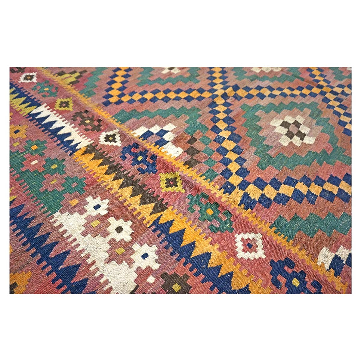 Antique Afghan Kabul Kilim Wool 10x17 Camel, Brick & Teal Handmade Area Rug #9902929