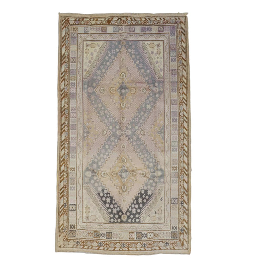 Antique East Turkestani Khotan Wool 5x10 Ivory, Taupe & Blue Handmade Gallery Rug #9902933