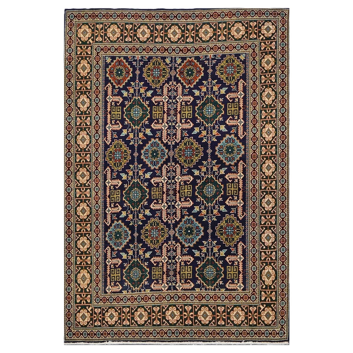 Antique Persian Tabriz Wool 3x5 Ivory, Navy & Green Handmade Area Rug #9902940