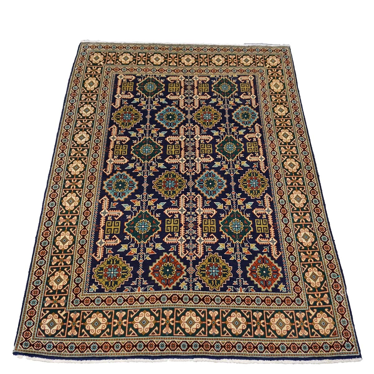 Antique Persian Tabriz Wool 3x5 Ivory, Navy & Green Handmade Area Rug #9902940