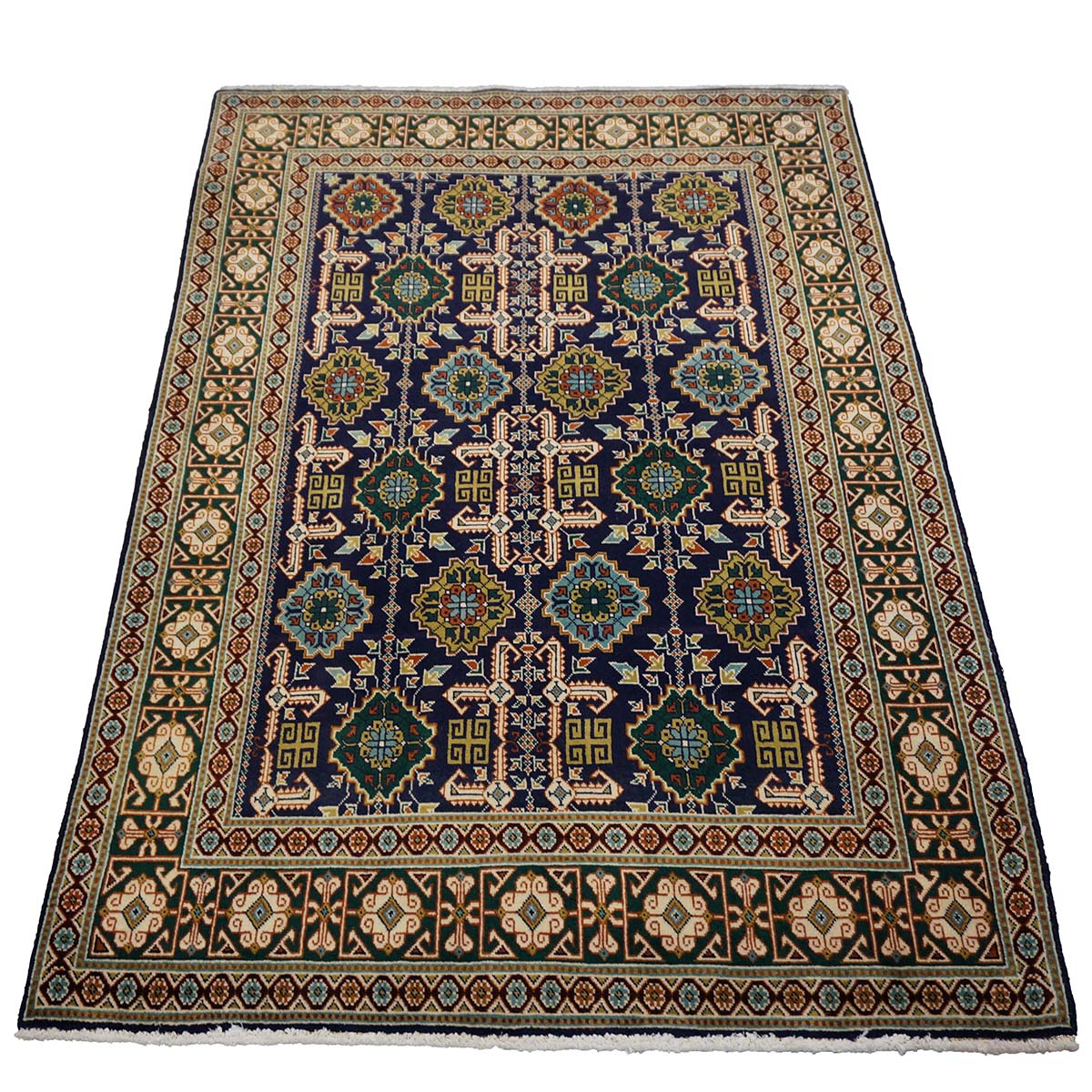 Antique Persian Tabriz Wool 3x5 Ivory, Navy & Green Handmade Area Rug #9902940