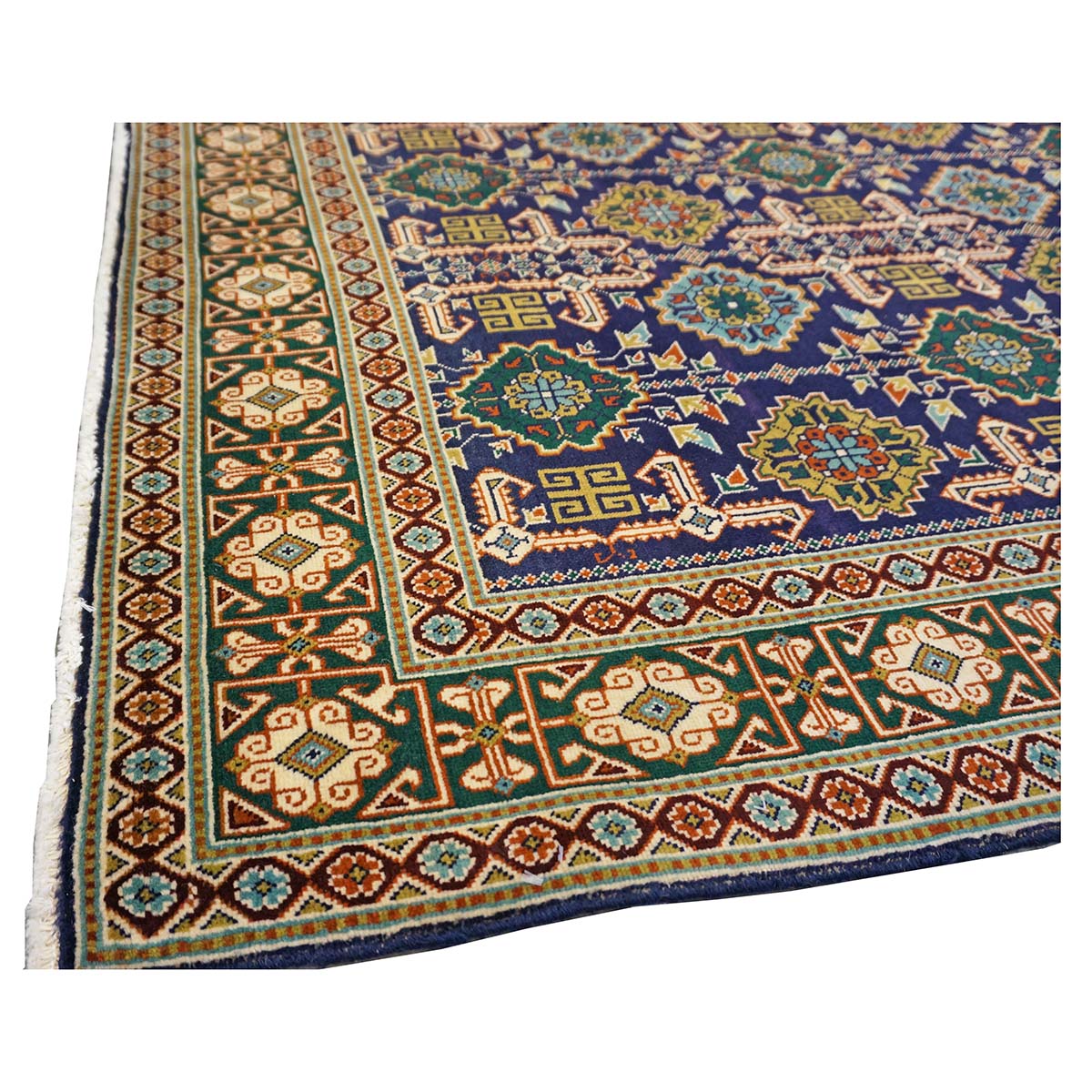Antique Persian Tabriz Wool 3x5 Ivory, Navy & Green Handmade Area Rug #9902940