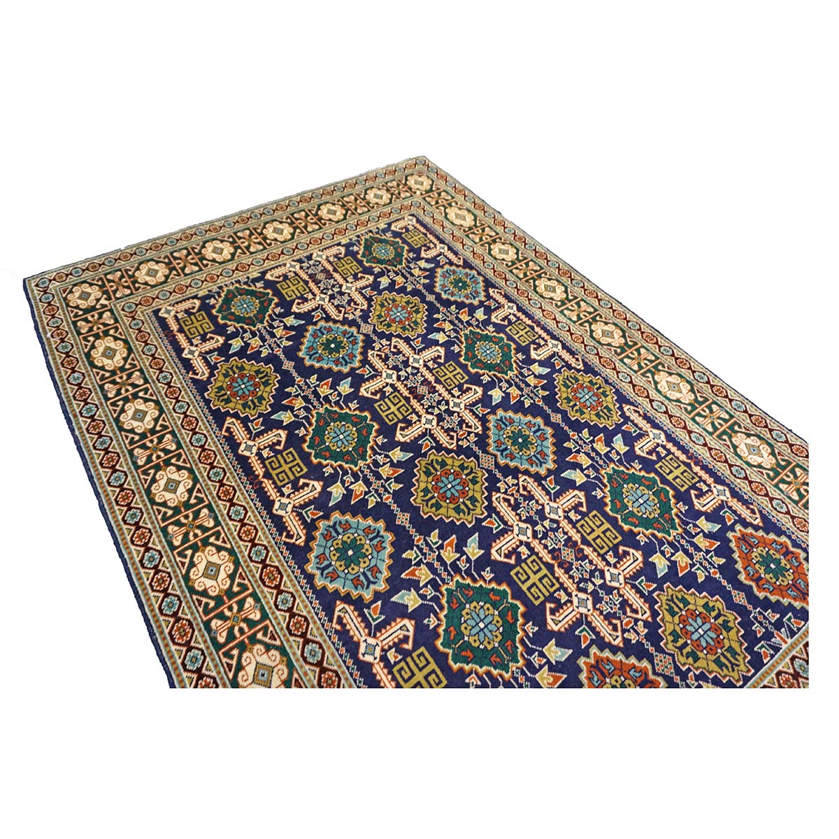 Antique Persian Tabriz Wool 3x5 Ivory, Navy & Green Handmade Area Rug #9902940