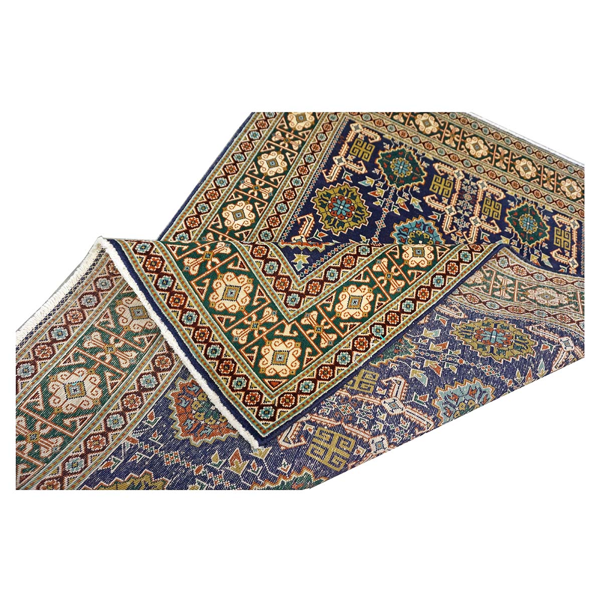 Antique Persian Tabriz Wool 3x5 Ivory, Navy & Green Handmade Area Rug #9902940
