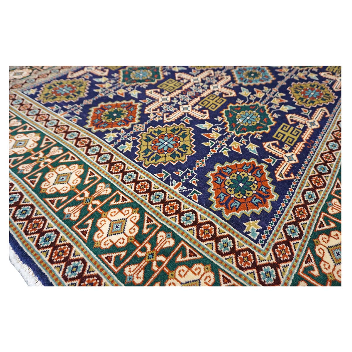 Antique Persian Tabriz Wool 3x5 Ivory, Navy & Green Handmade Area Rug #9902940