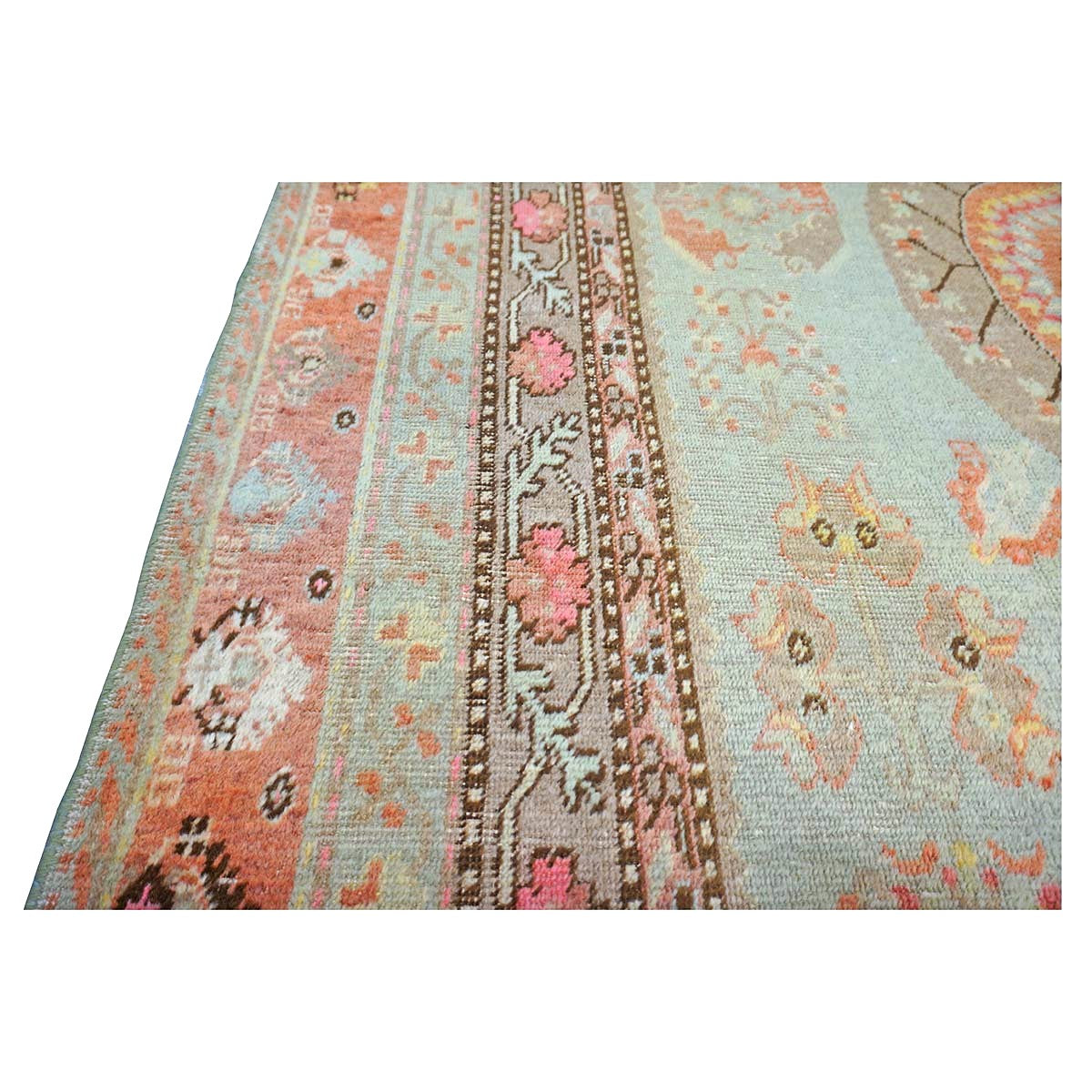 Antique East Turkestani Khotan Wool 6X12 Green, Orange & Blue Handmade Gallery Rug #9902946