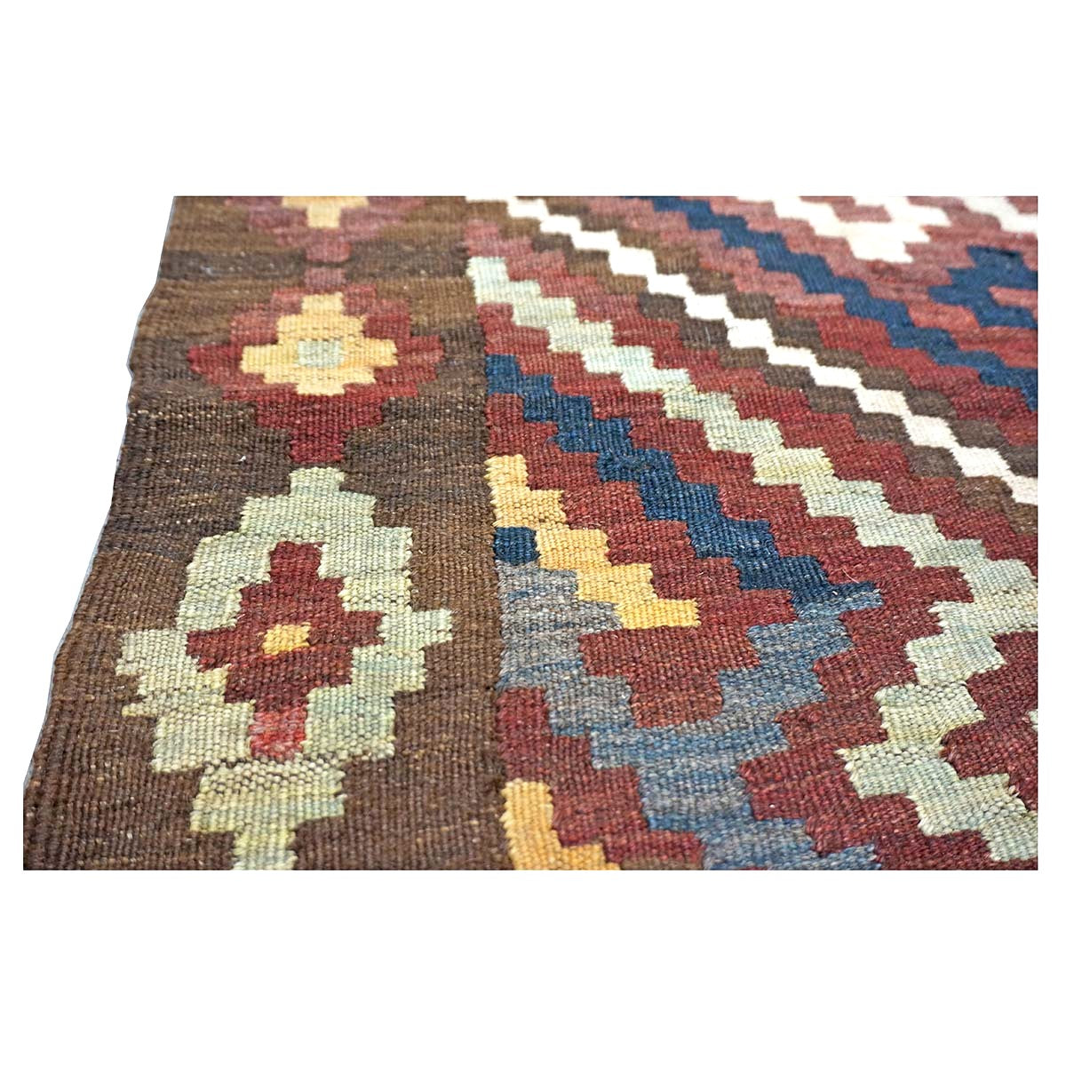 Antique Afghan Kabul Kilim Wool 7x15 Brick Red, & Yellow Handmade Gallery Rug #9902969
