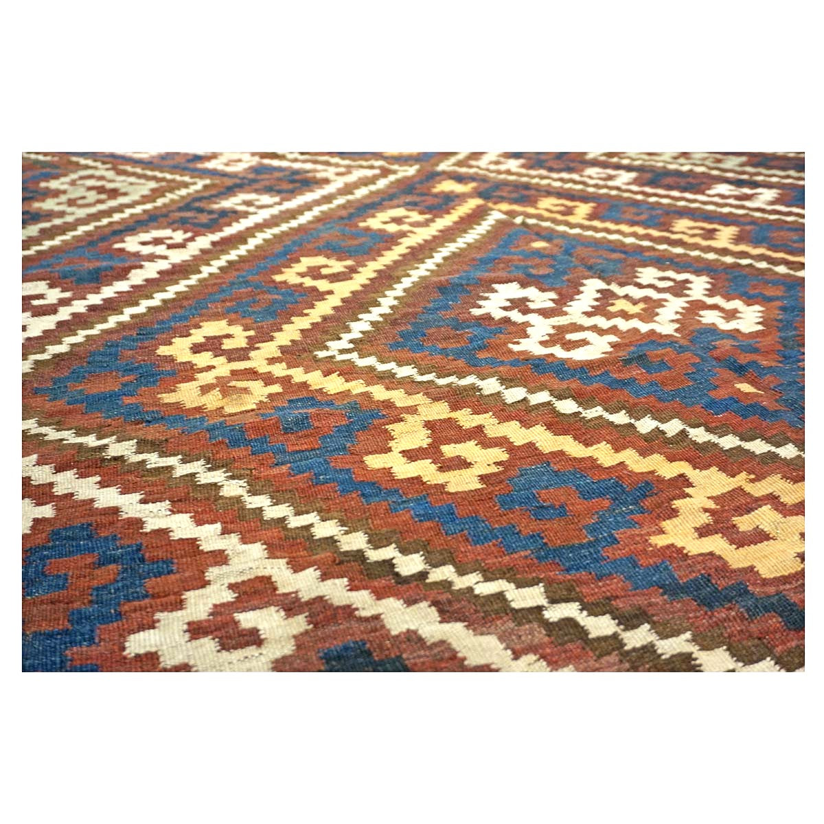 Antique Afghan Kabul Kilim Wool 7x15 Brick Red, & Yellow Handmade Gallery Rug #9902969