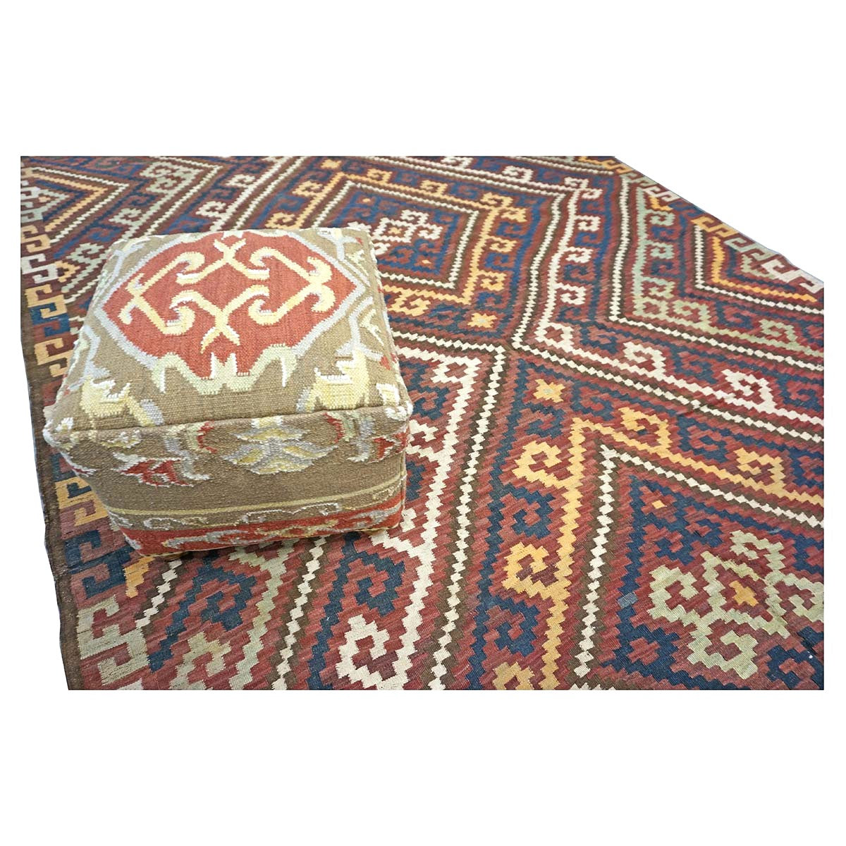 Antique Afghan Kabul Kilim Wool 7x15 Brick Red, & Yellow Handmade Gallery Rug #9902969