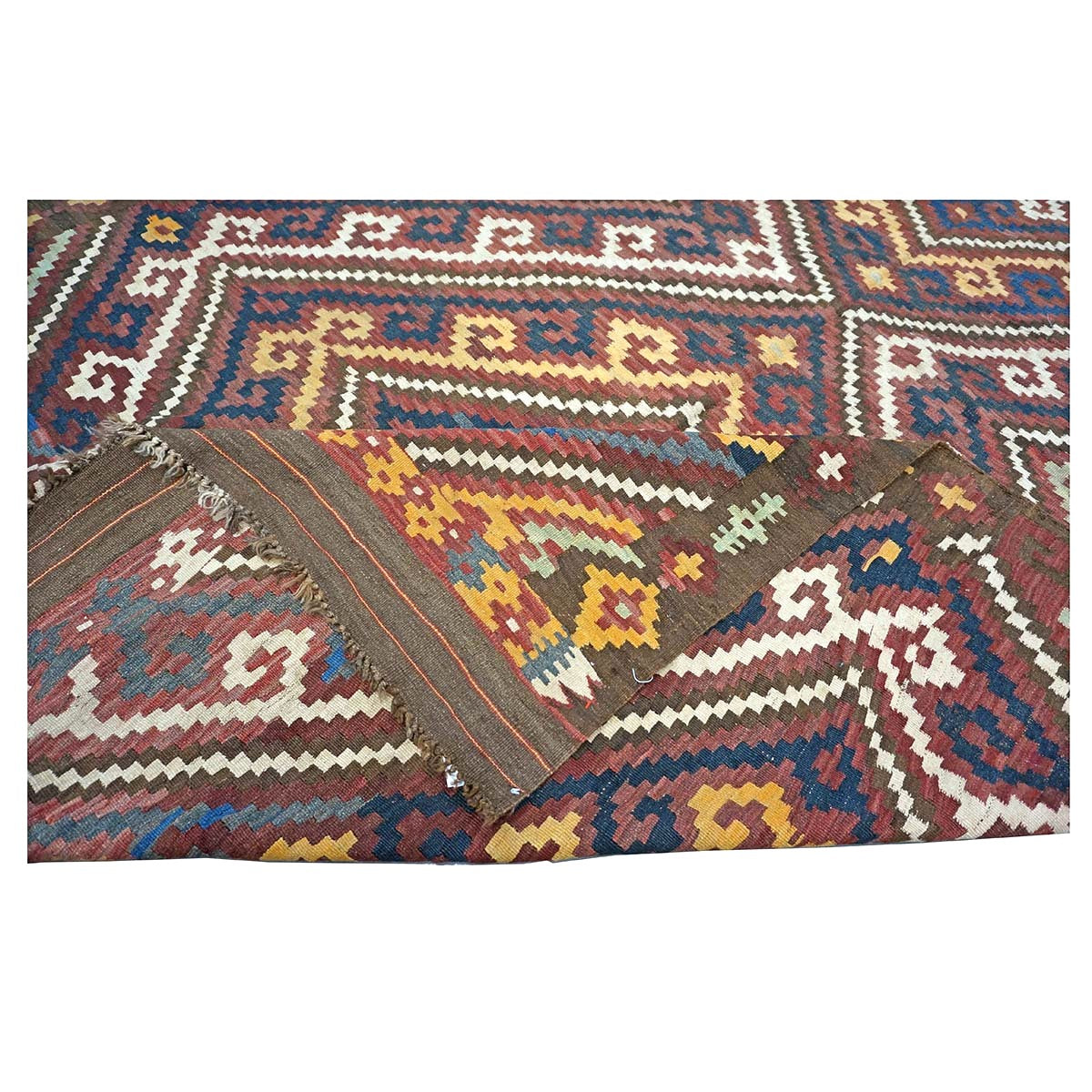 Antique Afghan Kabul Kilim Wool 7x15 Brick Red, & Yellow Handmade Gallery Rug #9902969