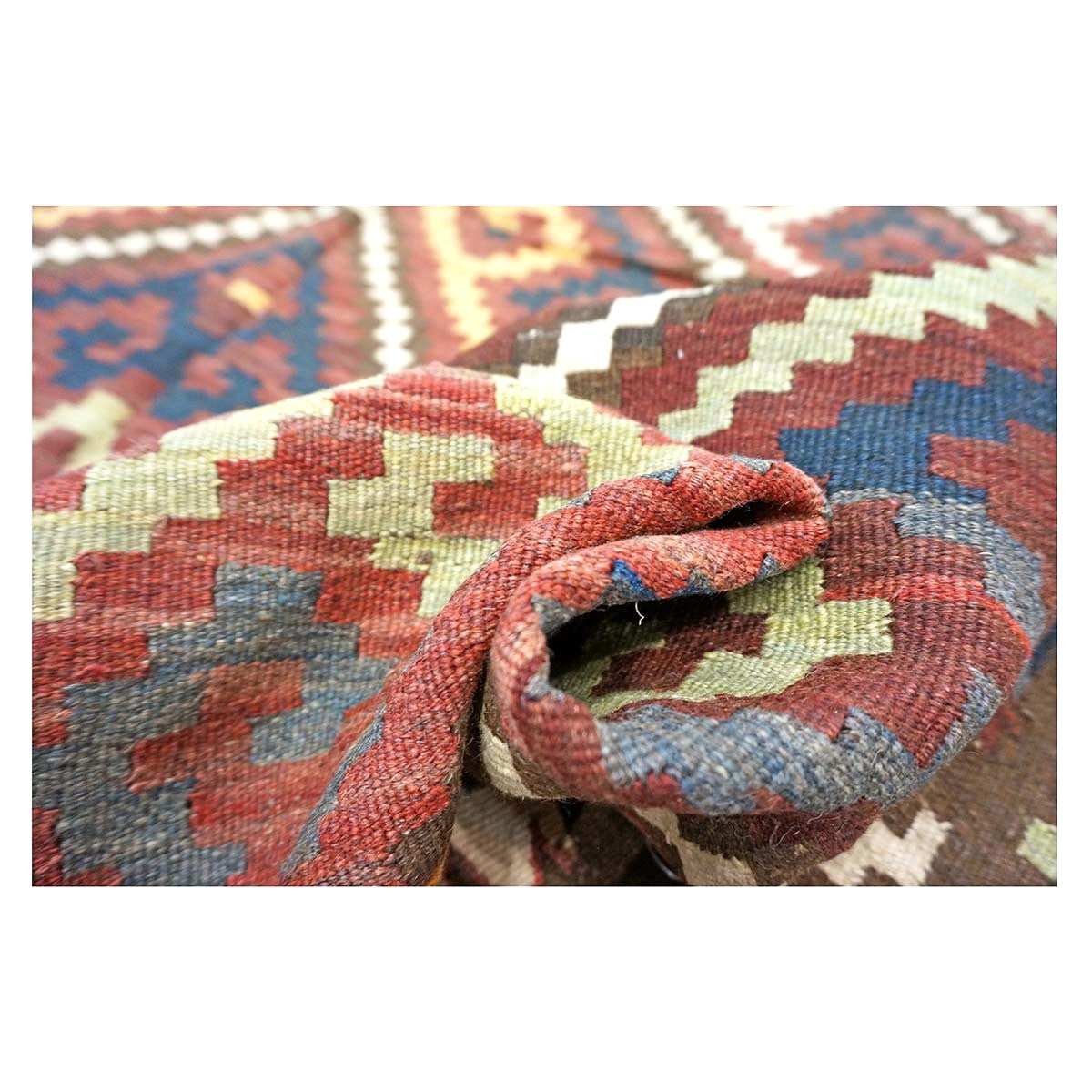 Antique Afghan Kabul Kilim Wool 7x15 Brick Red, & Yellow Handmade Gallery Rug #9902969