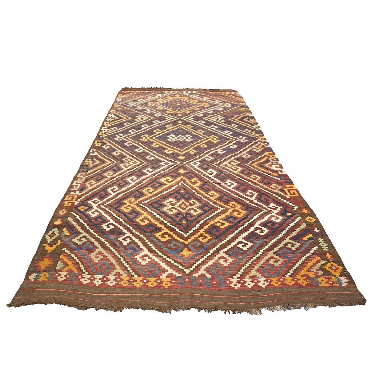 Antique Afghan Kabul Kilim Wool 7x15 Brick Red, & Yellow Handmade Gallery Rug #9902969