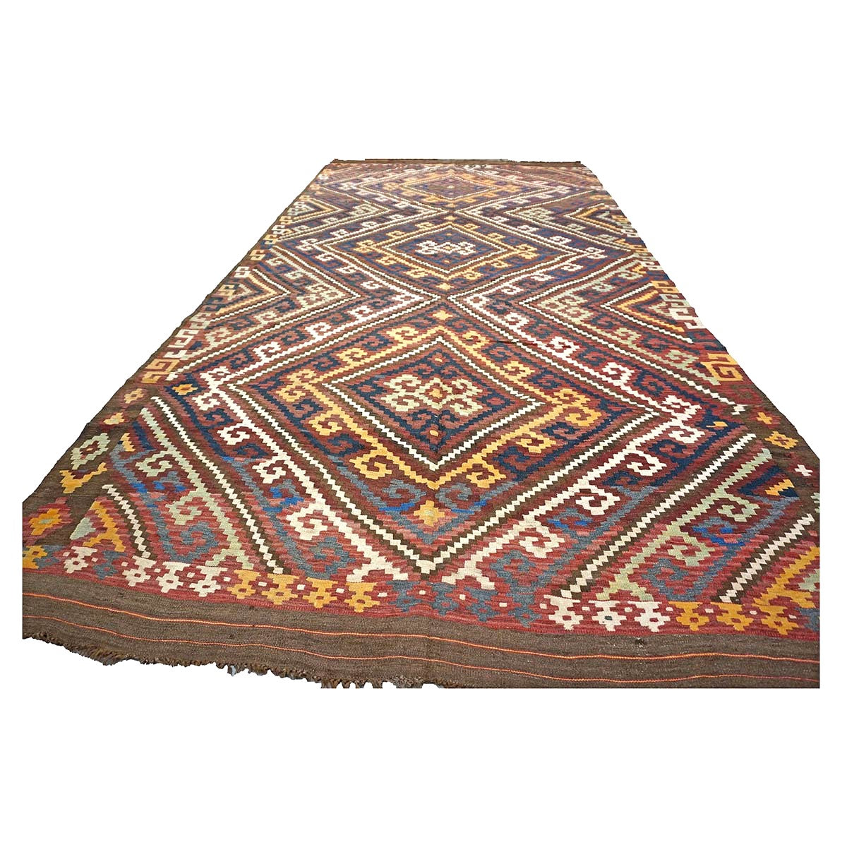 Antique Afghan Kabul Kilim Wool 7x15 Brick Red, & Yellow Handmade Gallery Rug #9902969