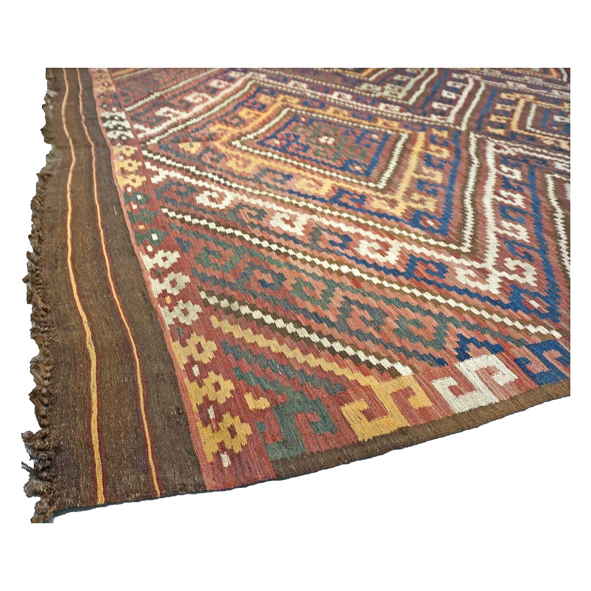 Antique Afghan Kabul Kilim Wool 7x15 Brick Red, & Yellow Handmade Gallery Rug #9902969