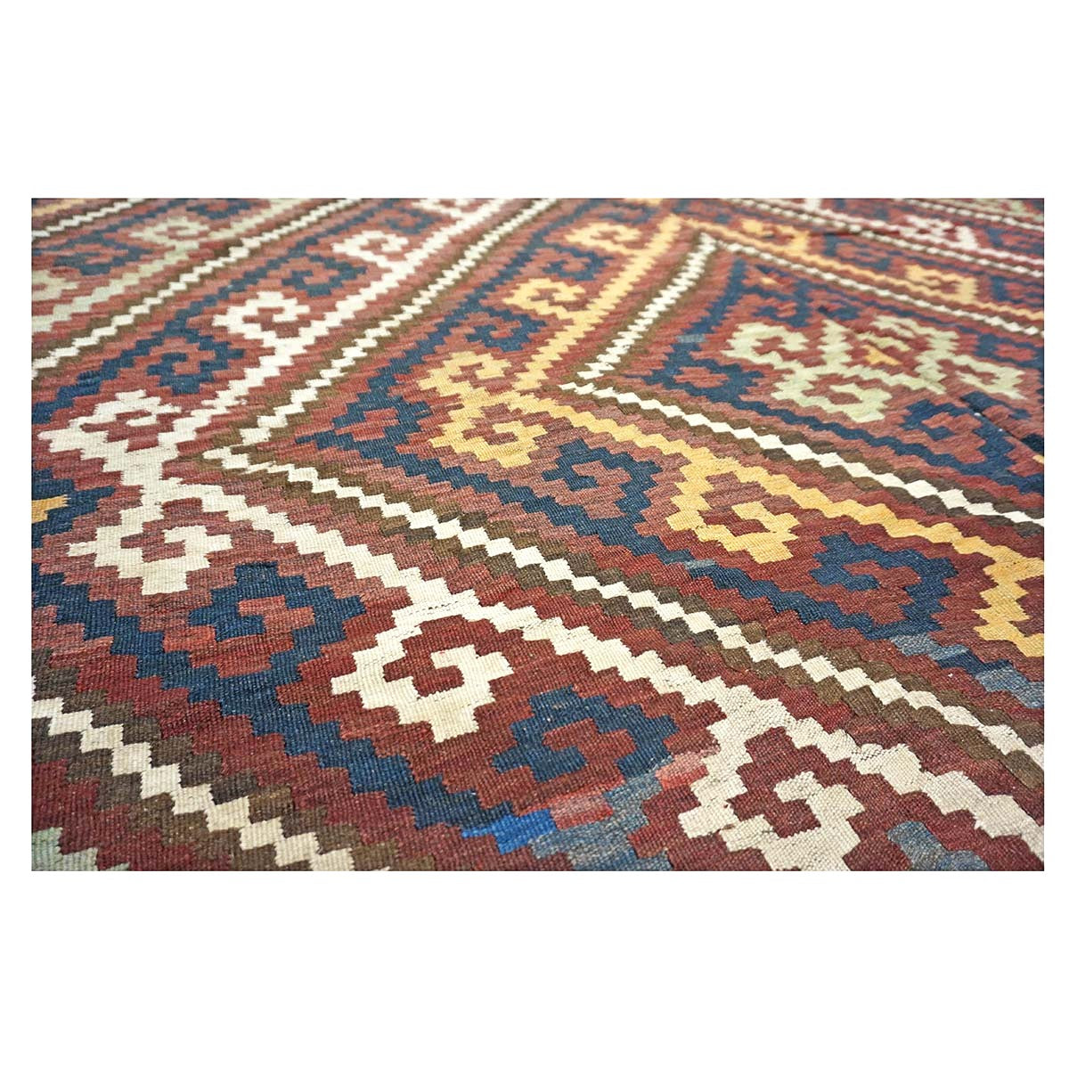 Antique Afghan Kabul Kilim Wool 7x15 Brick Red, & Yellow Handmade Gallery Rug #9902969