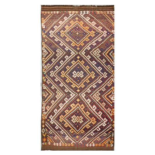 Antique Afghan Kabul Kilim Wool 7x15 Brick Red, & Yellow Handmade Gallery Rug #9902969