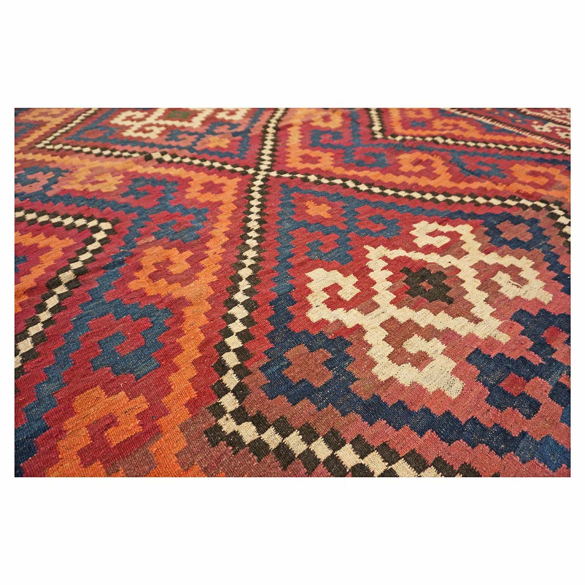 Antique Afghan Kabul Kilim Wool 8x18 Orange, Red & Blue Handmade Gallery Rug #9902970