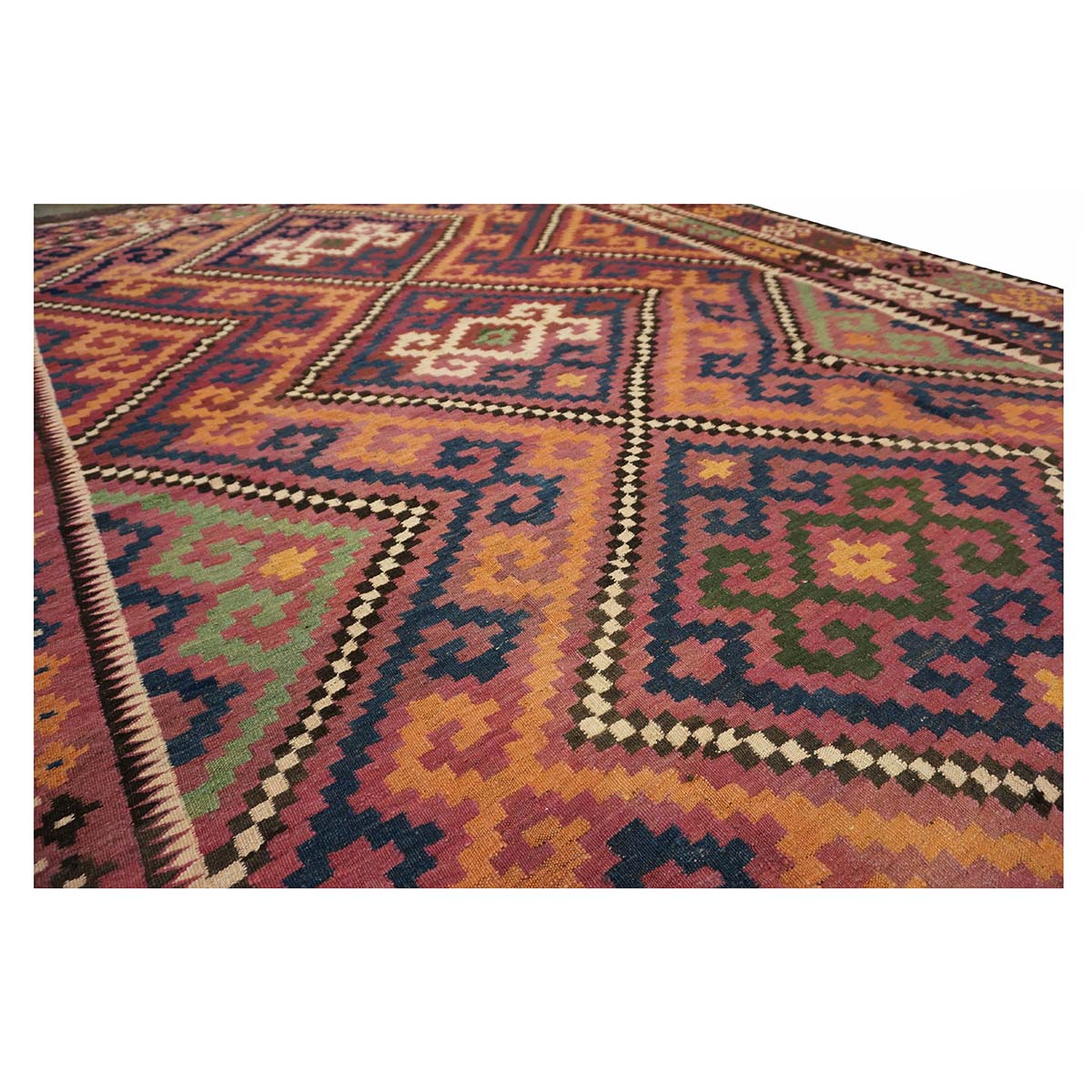 Antique Afghan Kabul Kilim Wool 8x18 Orange, Red & Blue Handmade Gallery Rug #9902970