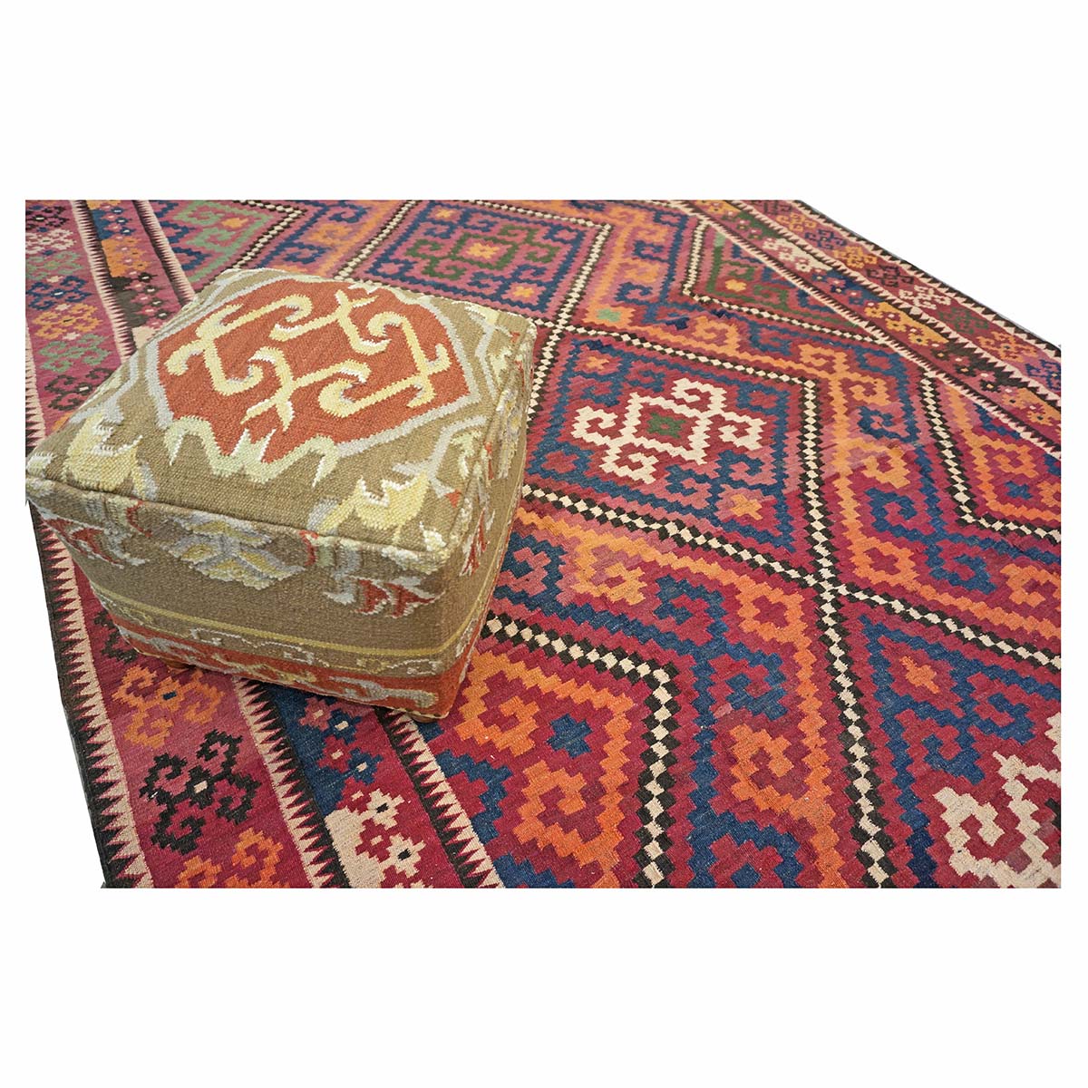 Antique Afghan Kabul Kilim Wool 8x18 Orange, Red & Blue Handmade Gallery Rug #9902970