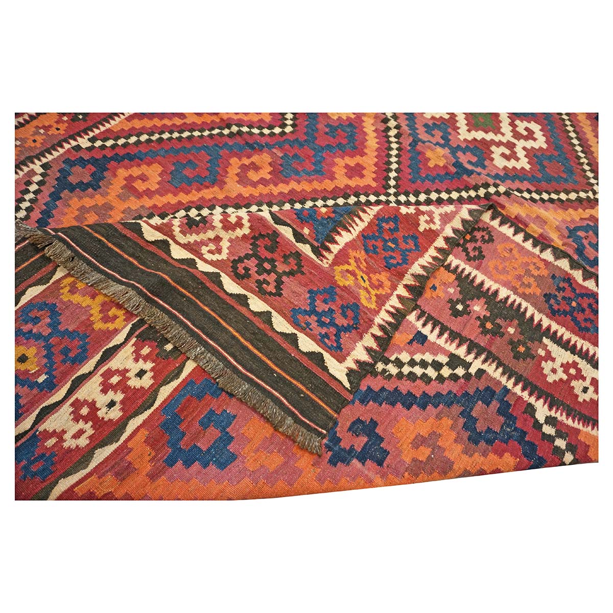 Antique Afghan Kabul Kilim Wool 8x18 Orange, Red & Blue Handmade Gallery Rug #9902970