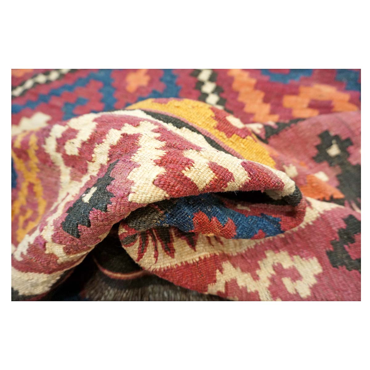 Antique Afghan Kabul Kilim Wool 8x18 Orange, Red & Blue Handmade Gallery Rug #9902970