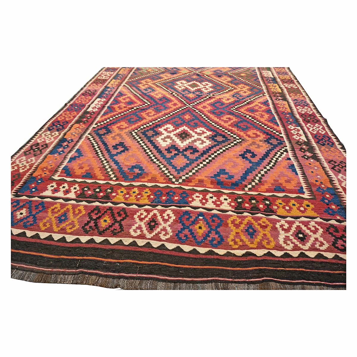 Antique Afghan Kabul Kilim Wool 8x18 Orange, Red & Blue Handmade Gallery Rug #9902970