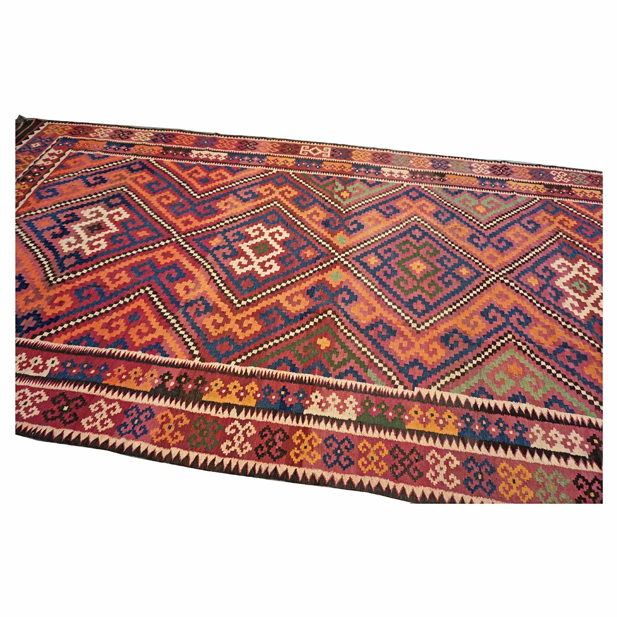Antique Afghan Kabul Kilim Wool 8x18 Orange, Red & Blue Handmade Gallery Rug #9902970