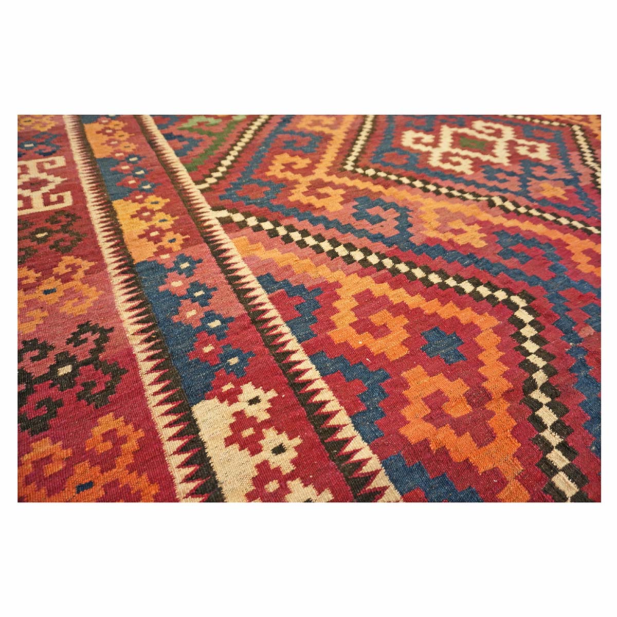 Antique Afghan Kabul Kilim Wool 8x18 Orange, Red & Blue Handmade Gallery Rug #9902970