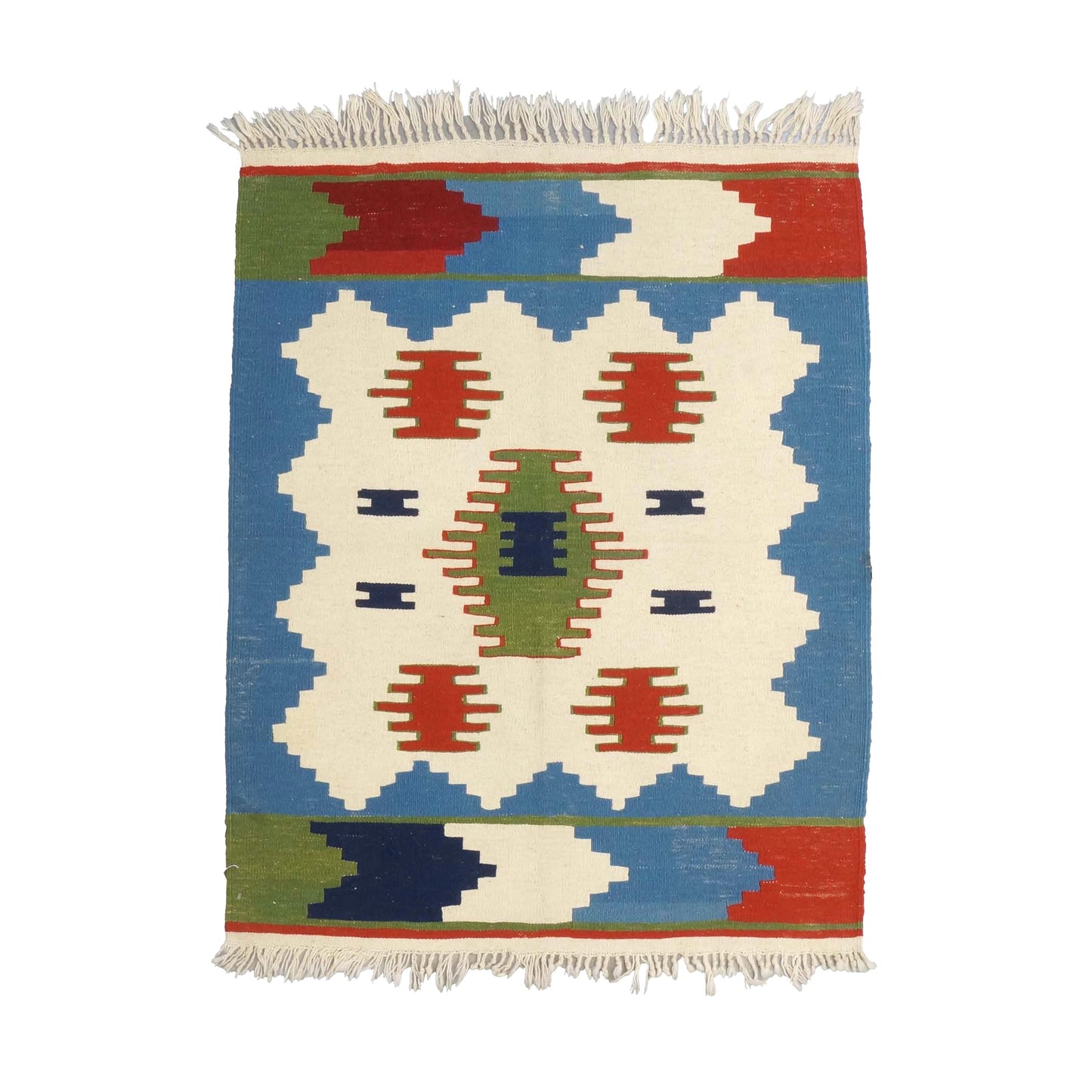 Turkish Anatolian Wool 3x4 Ivory & Blue Handmade Throw Rug # 9902971