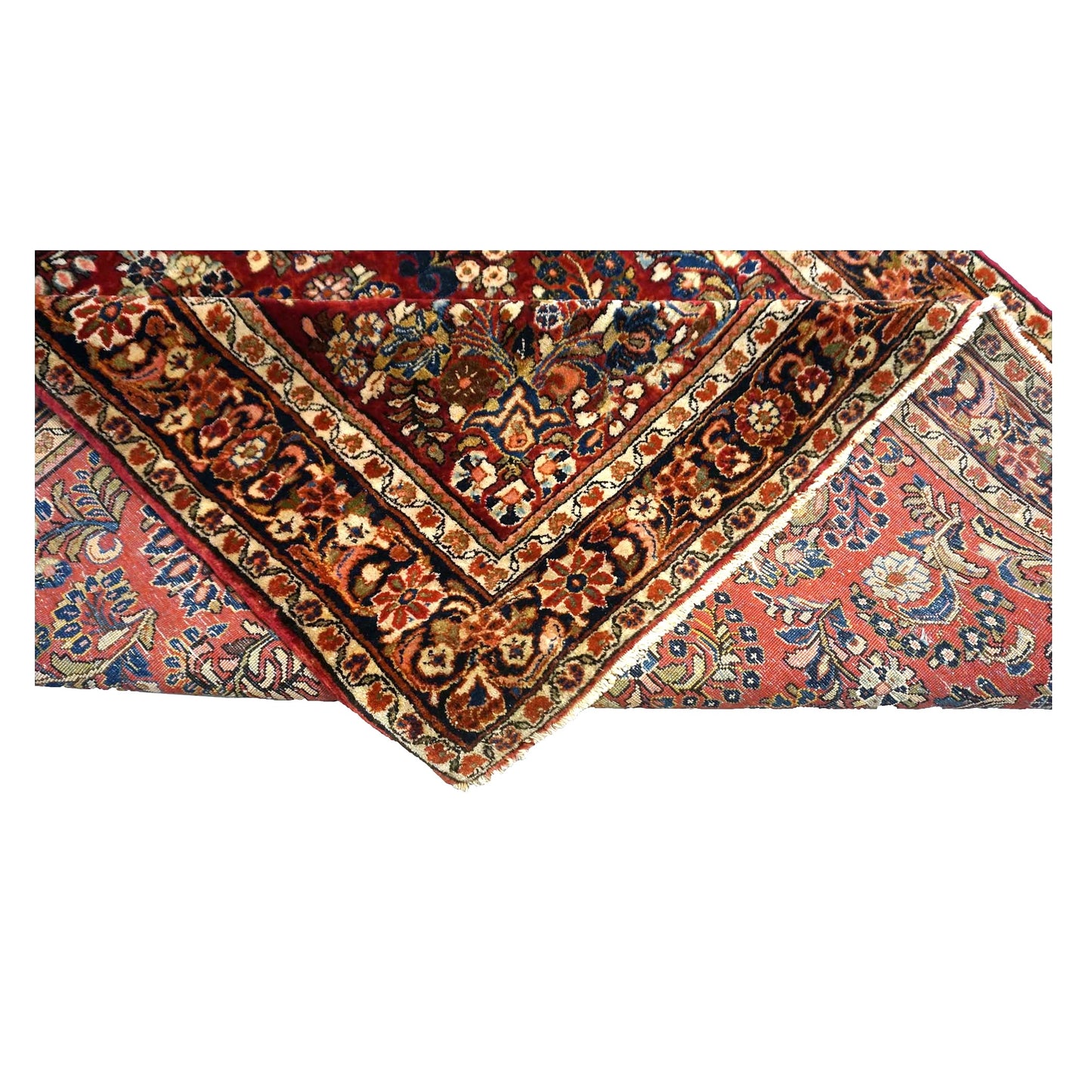 Antique Persian Sarouk Wool 4X6 Red, Orange & Ivory Handmade Area Rug #9902994