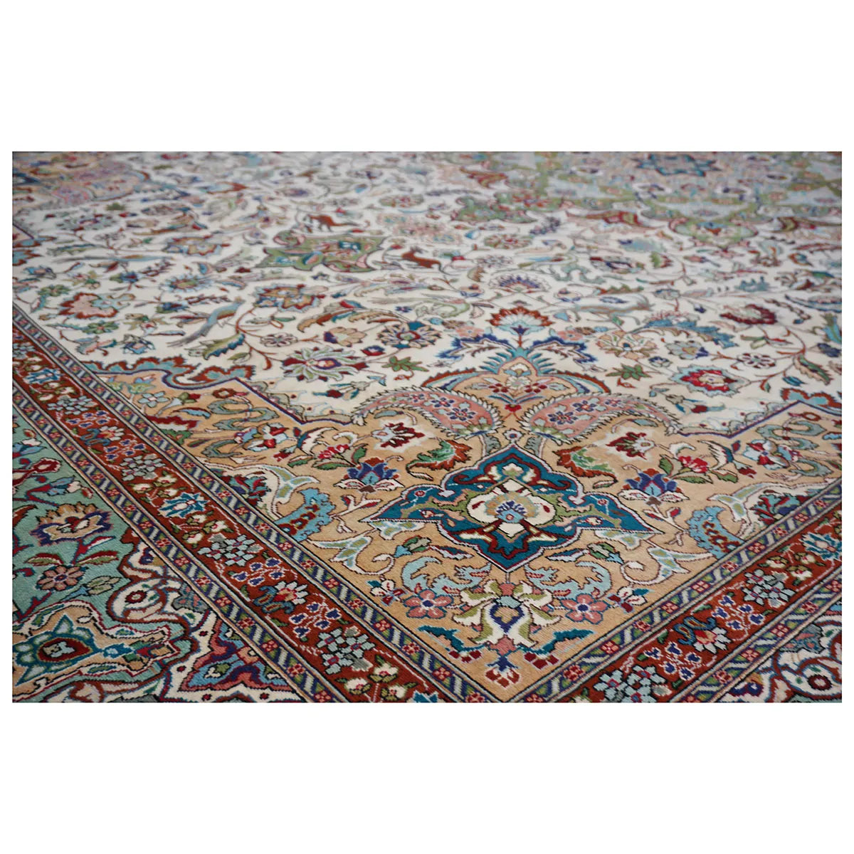 Vintage Persian Tabriz 10X13 Ivory and Green Area Rug #1140364 image 6