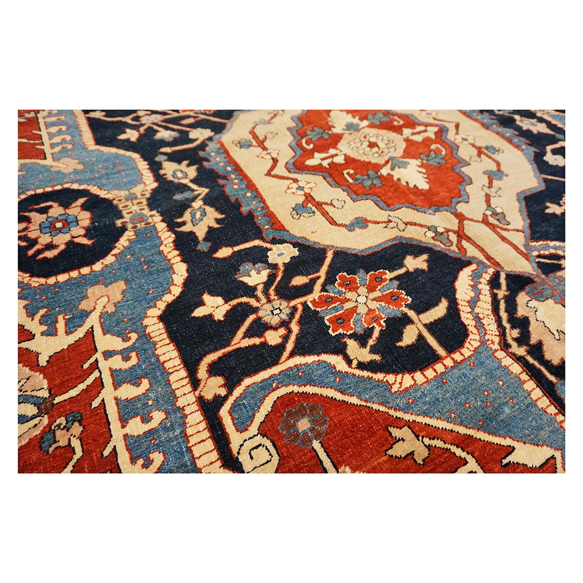 Persian Serapi 8x11 Rust, Ivory, & Blue Antique Recreation Handmade Area Rug #1141242 image 11