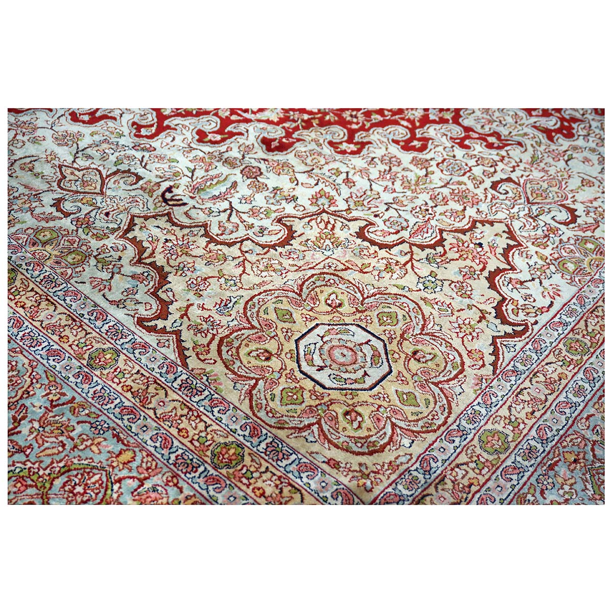 Vintage Kashmiri All Silk Red 9x12 Handmade Area Rug #1144057 image 6
