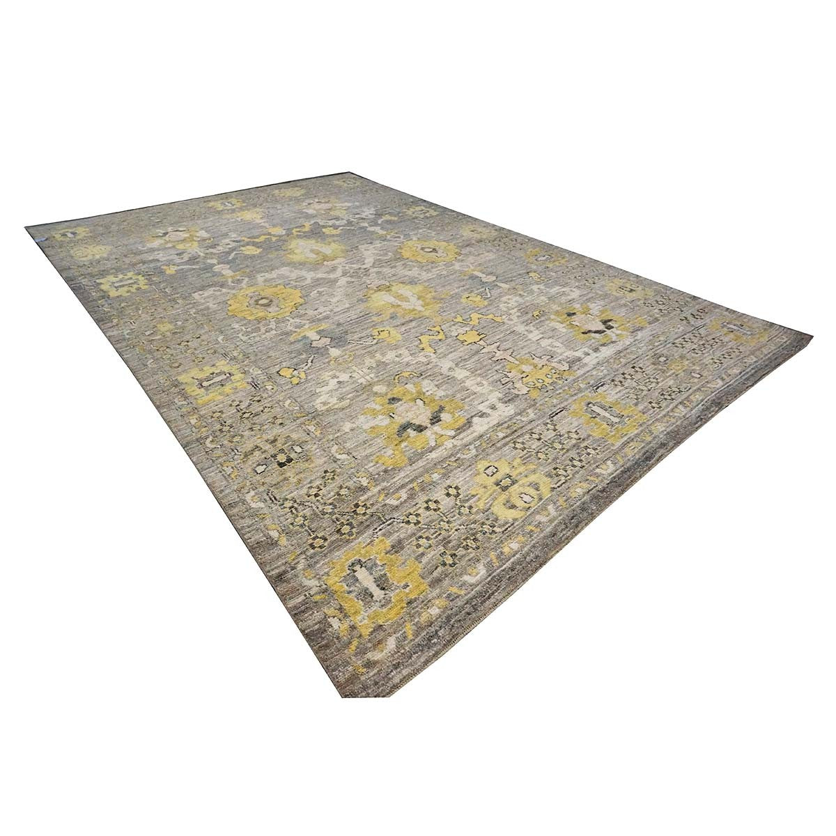 21st Century Turkish Oushak 9X13 Gold, Ivory & Gray Handmade Runner Rug #1144083 image 2