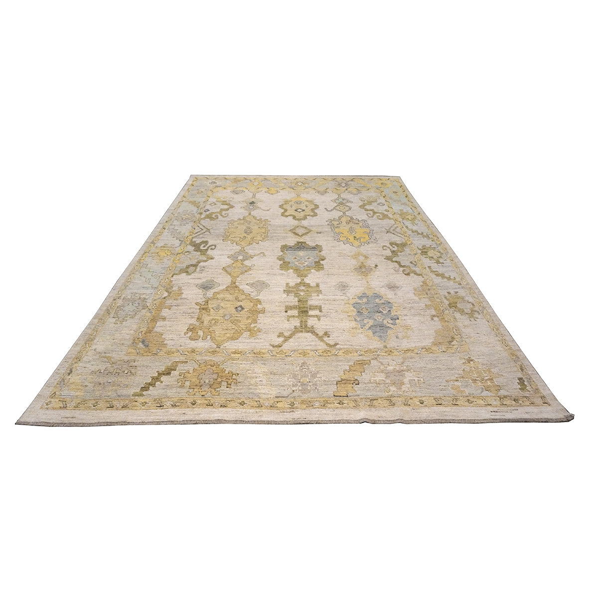 New Turkish Oushak 10x13 Ivory, Blue, & Yellow Handmade Area Rug #114073 image 3
