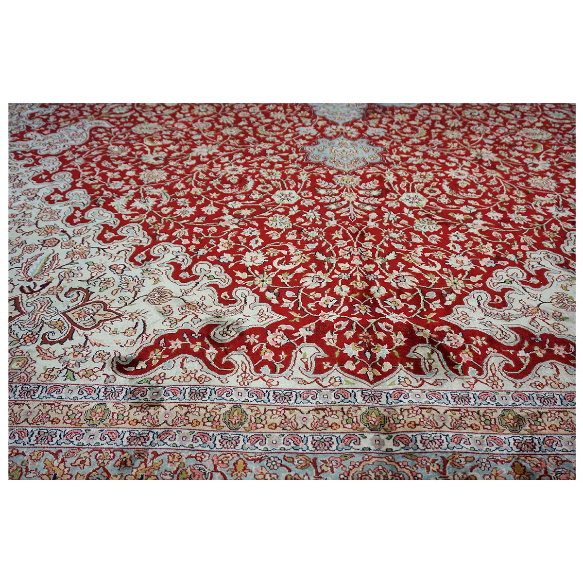 Vintage Kashmiri All Silk Red 9x12 Handmade Area Rug #1144057 image 11