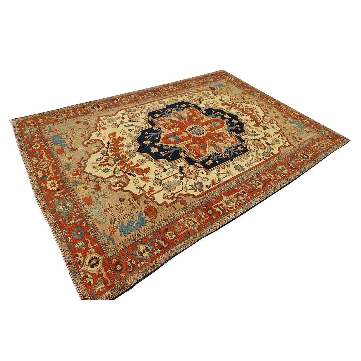 Persian Serapi 7x11 Rust, Navy, Tan, & Ivory Handmade Area Rug #9902841 image 5