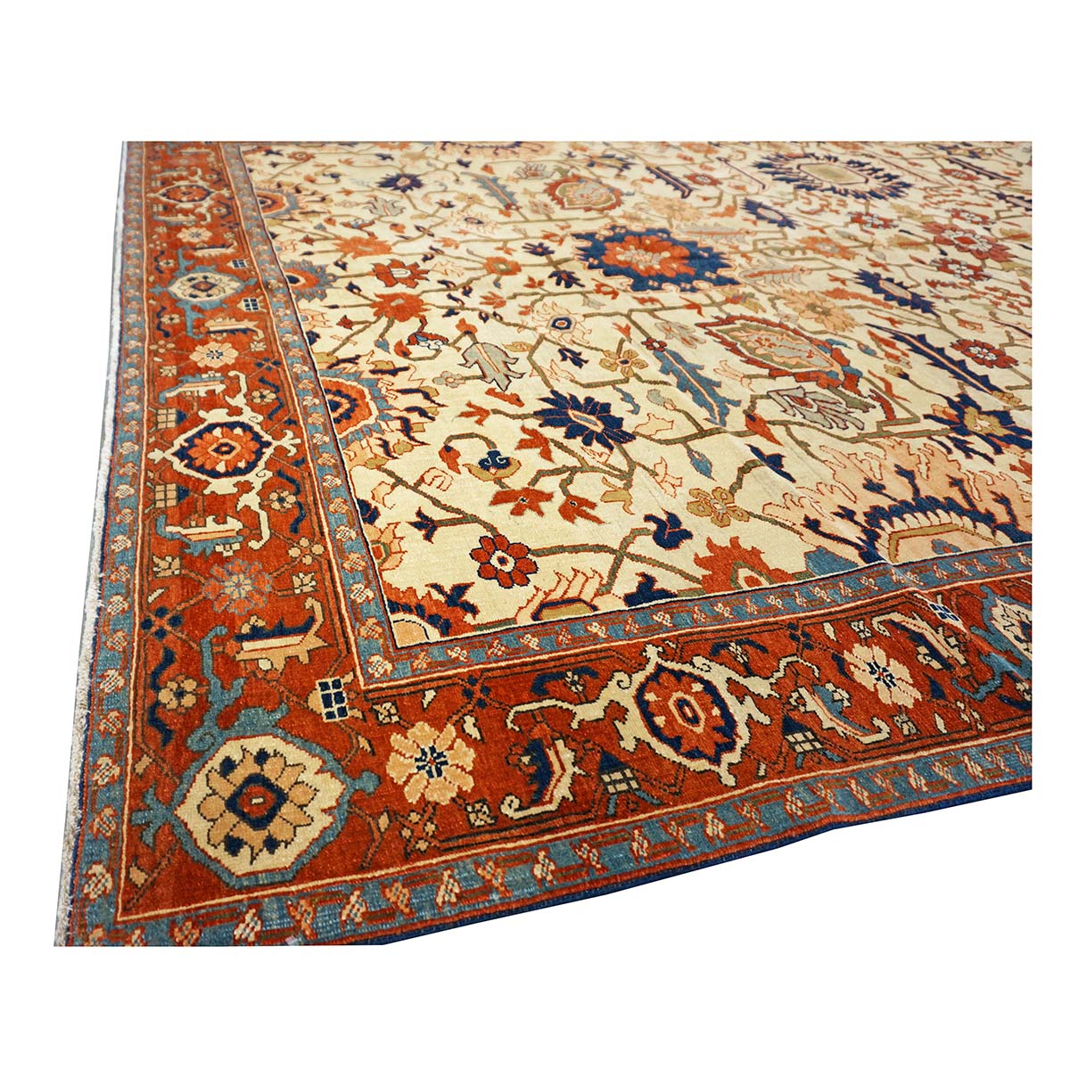 Persian Serapi 7x11 Ivory, Rust, & Blue Antique Recreation Handmade Area Rug #1141228 image 6
