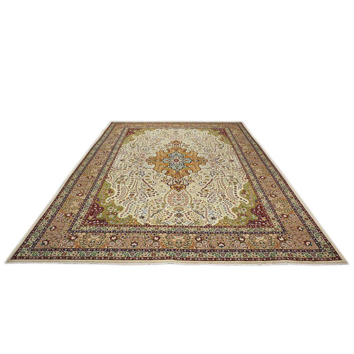 Antique 1930s Persian Tabriz Pahlavi 10X13 Ivory & Taupe Area Rug #9902869 image 1