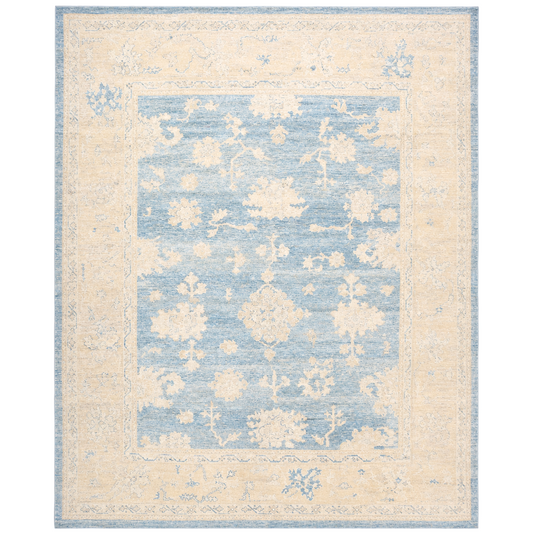21st Century Turkish Oushak Wool 13x15 Ivory & Slate Blue Handmade Area Rug #1140506
