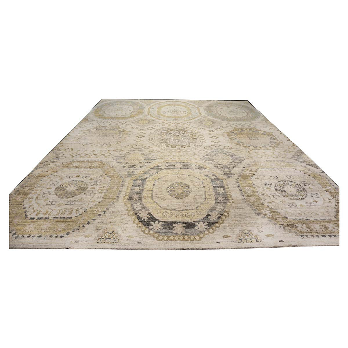 21st Century Turkish Oushak 13x15 Ivory, Olive Green, & Slate Blue Handmade Rug #1144077 image 1