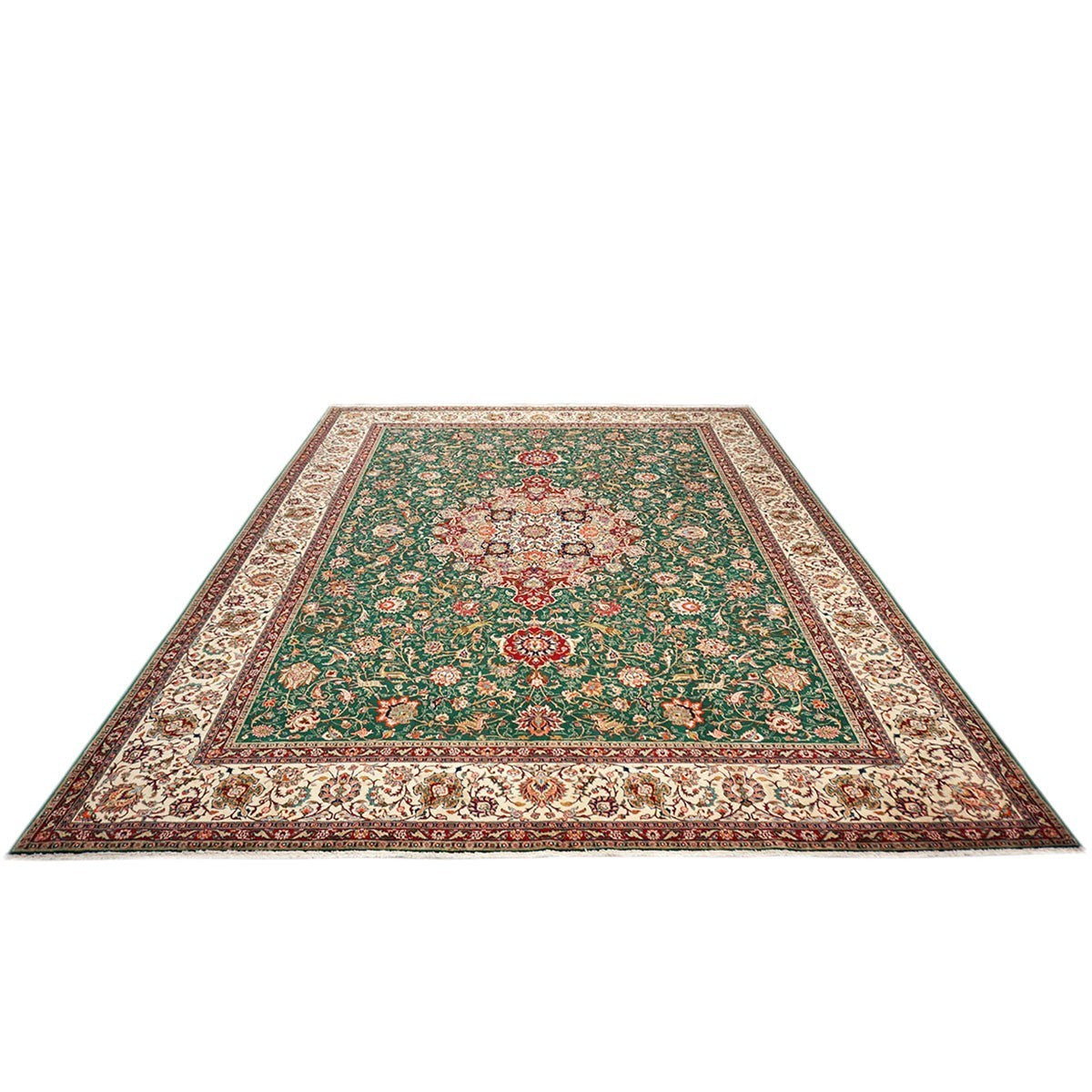 Antique Persian Tabriz 9x12 Green & Ivory Handmade Area Rug #1143223 image 4