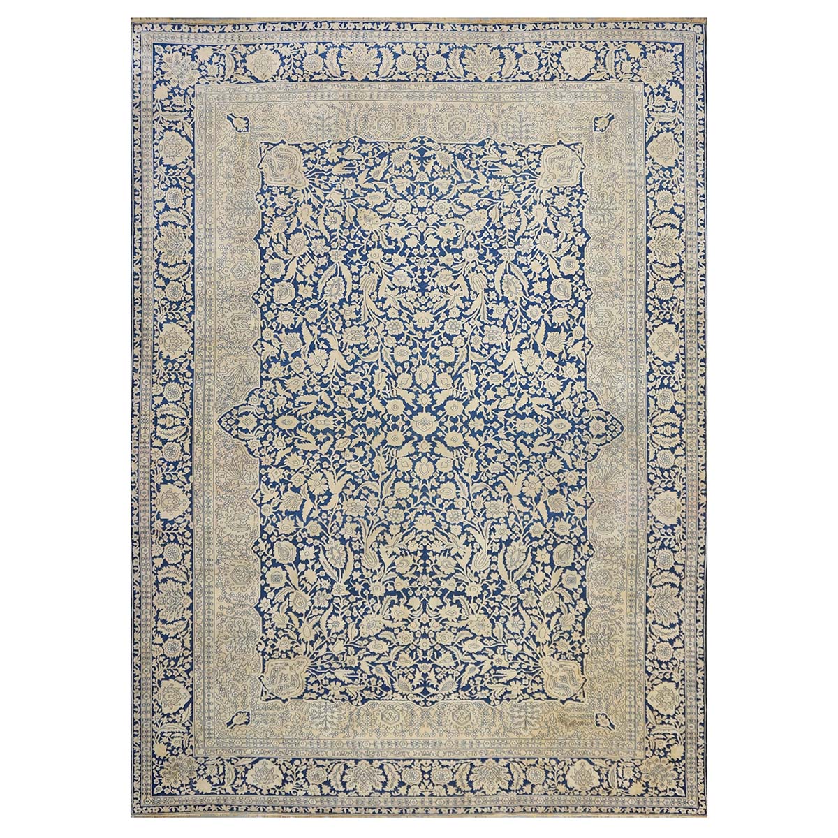 Indigo Blue Antique Persian Mohtasham Kashan circa 1880's 9X12 Area Rug #9902385 image 0