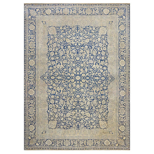 Indigo Blue Antique Persian Mohtasham Kashan circa 1880's 9X12 Area Rug #9902385 image 0