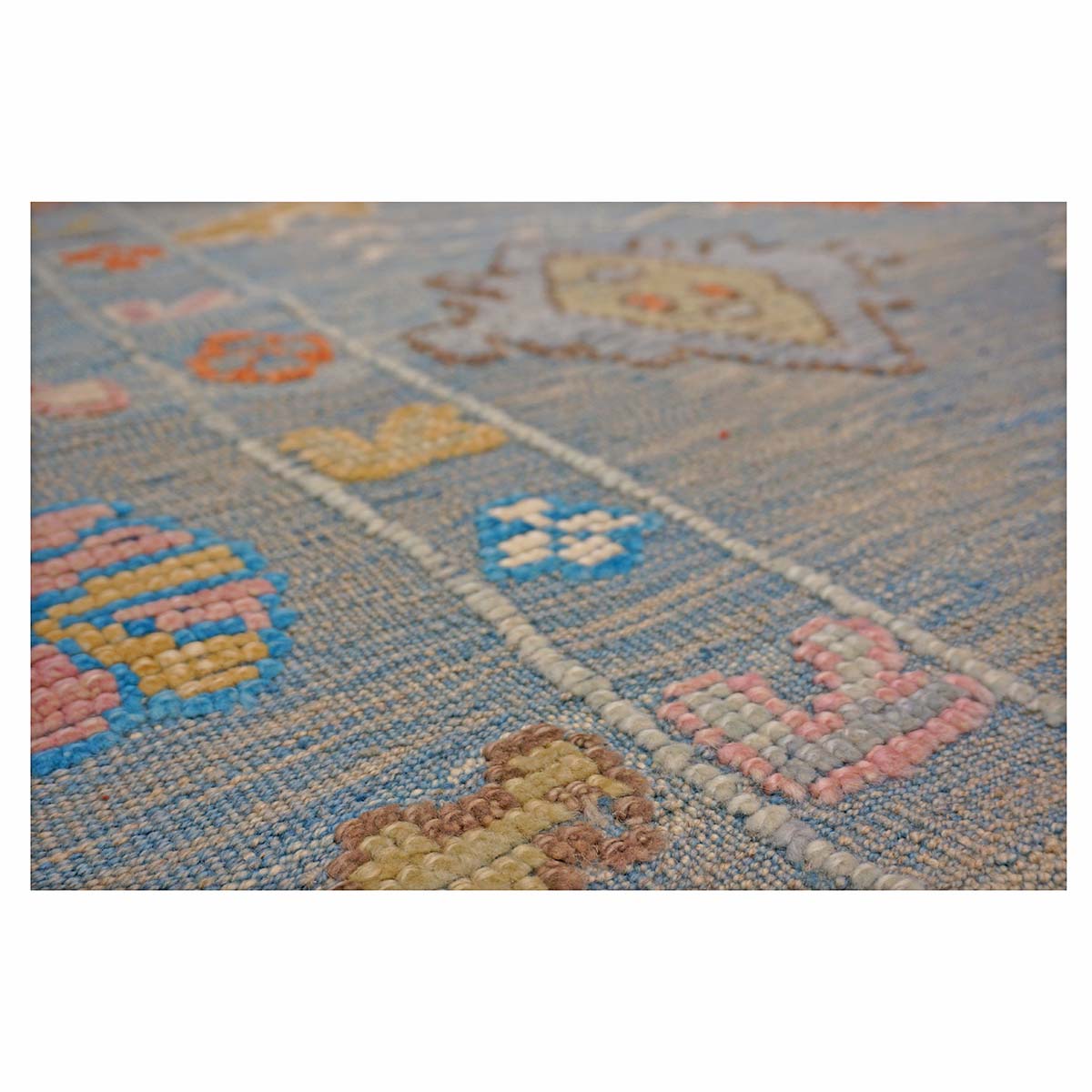 21st Century Turkish Oushak 9x12 Gray, Orange & Slate Blue Handmade Runner Rug #A.C.201 image 7