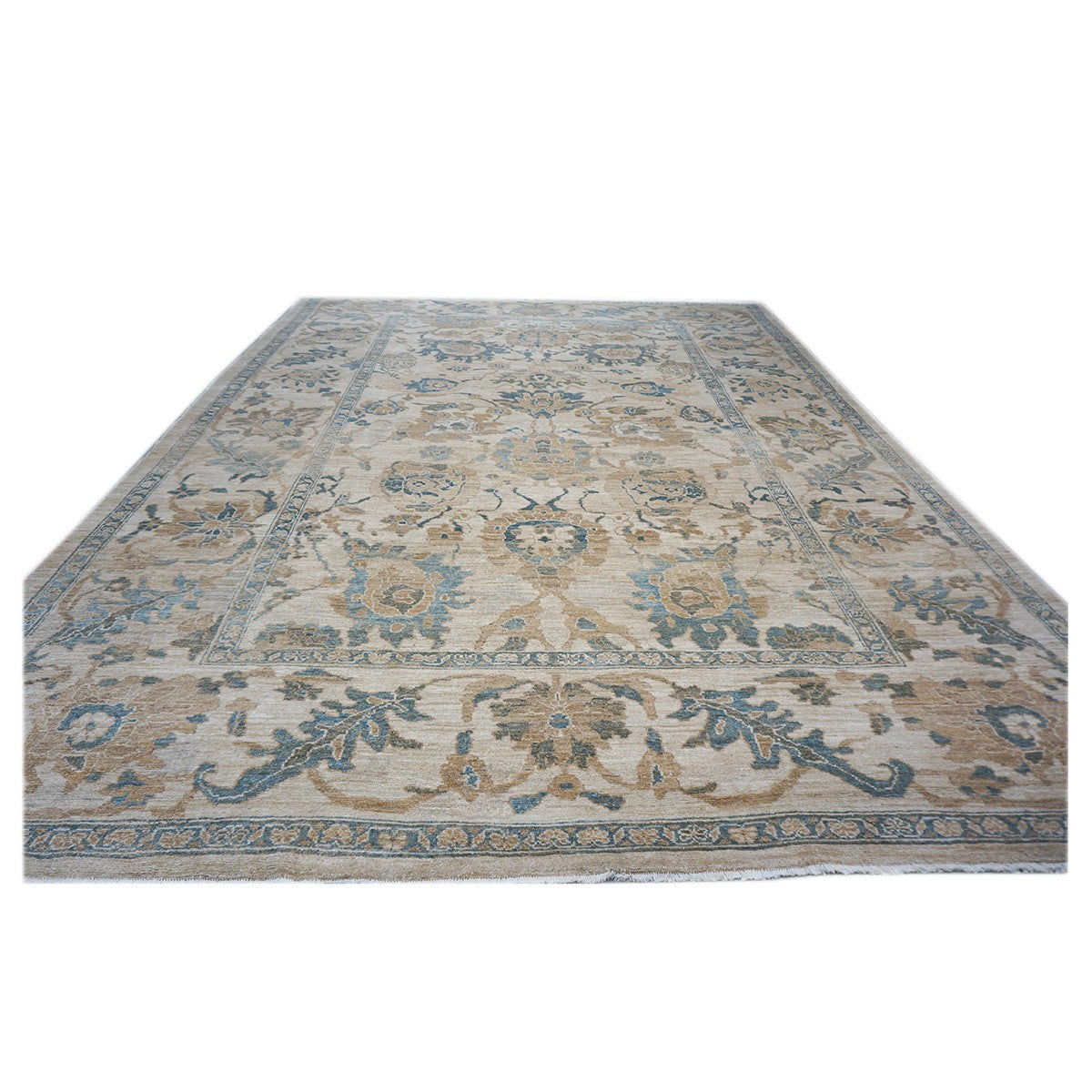 Persian Sultanabad 10X14 Ivory and Blue Handmade Persian Rug #1141091 image 2