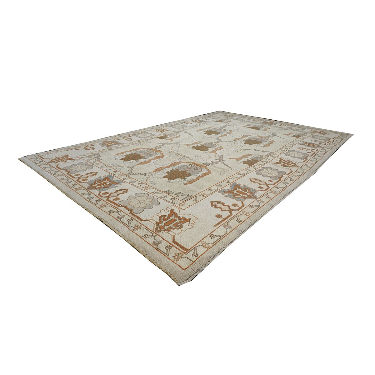 21st Century Turkish Oushak 9x13 Gray, Ivory & Brown Handmade Runner Rug #1140109 image 1