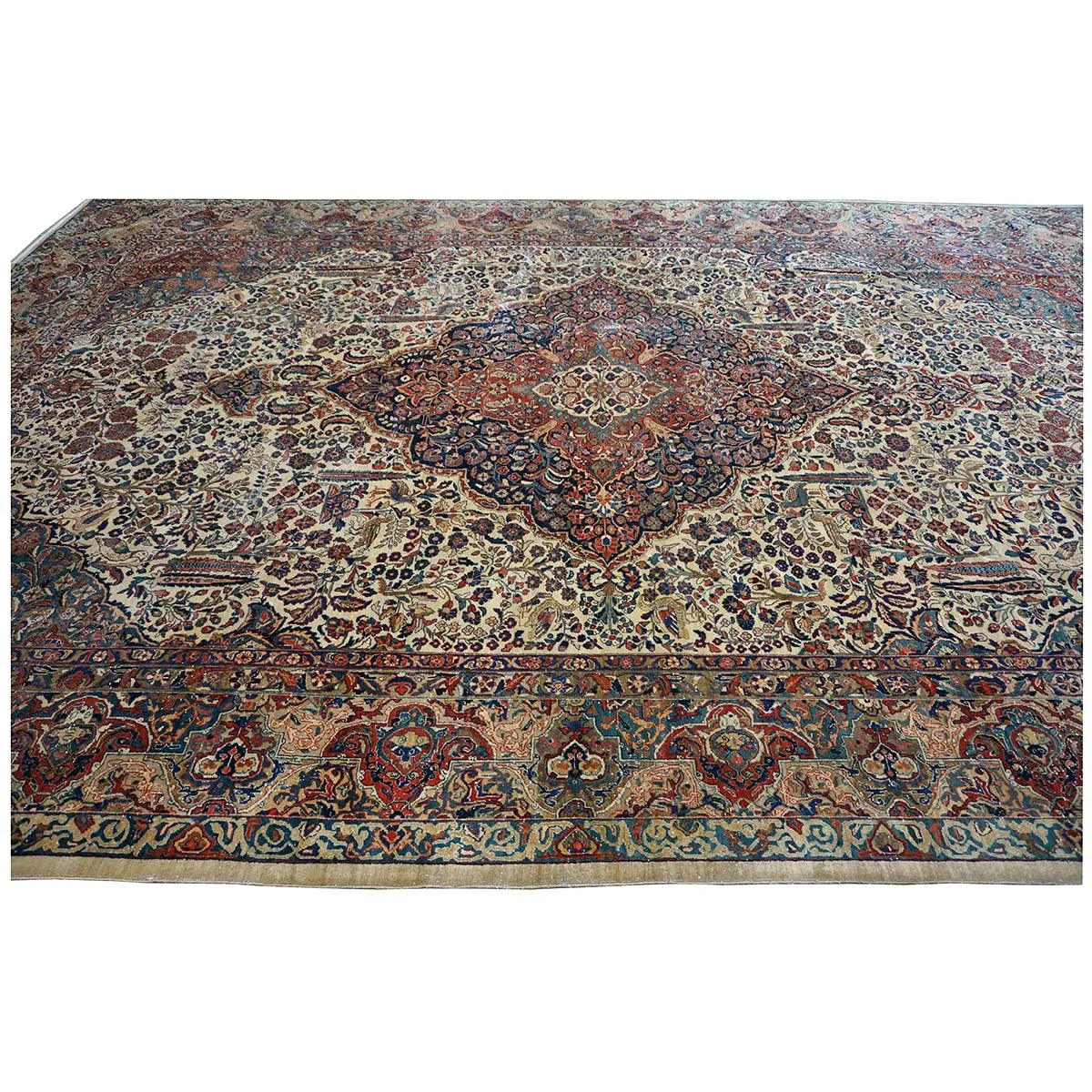 Antique Persian Sarouk Mahajaran 12x19 Ivory, Navy, & Red Oversized Area Rug #1144059 image 8