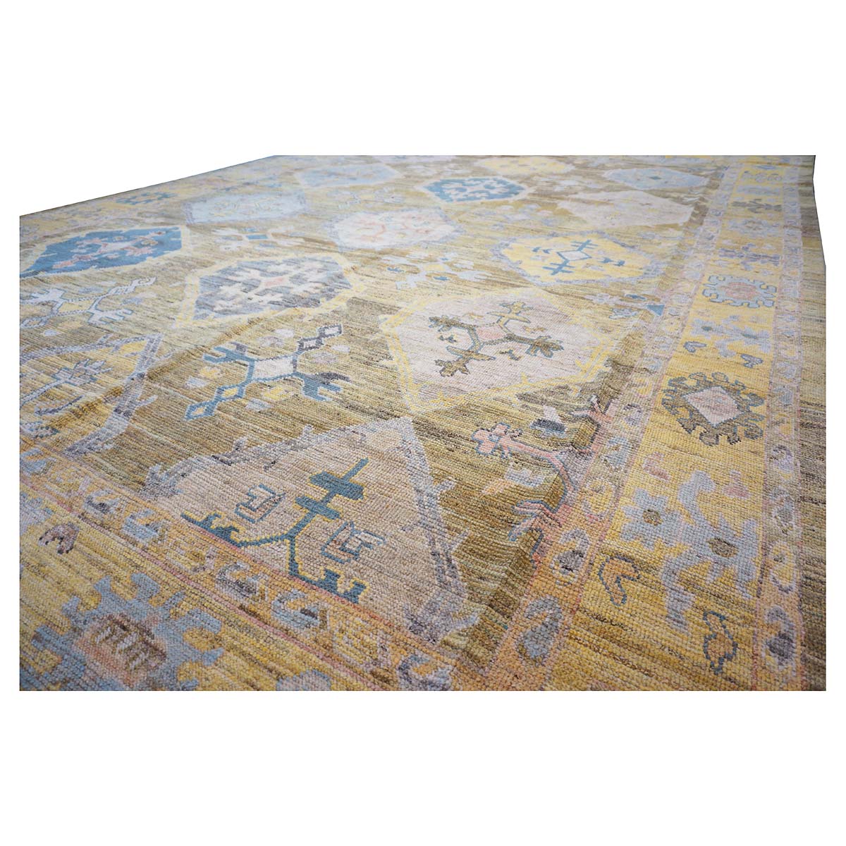 21st Century Turkish Oushak 11x17 Khaki, Olive, & Slate Blue Handmade Area Rug #1144079 image 9
