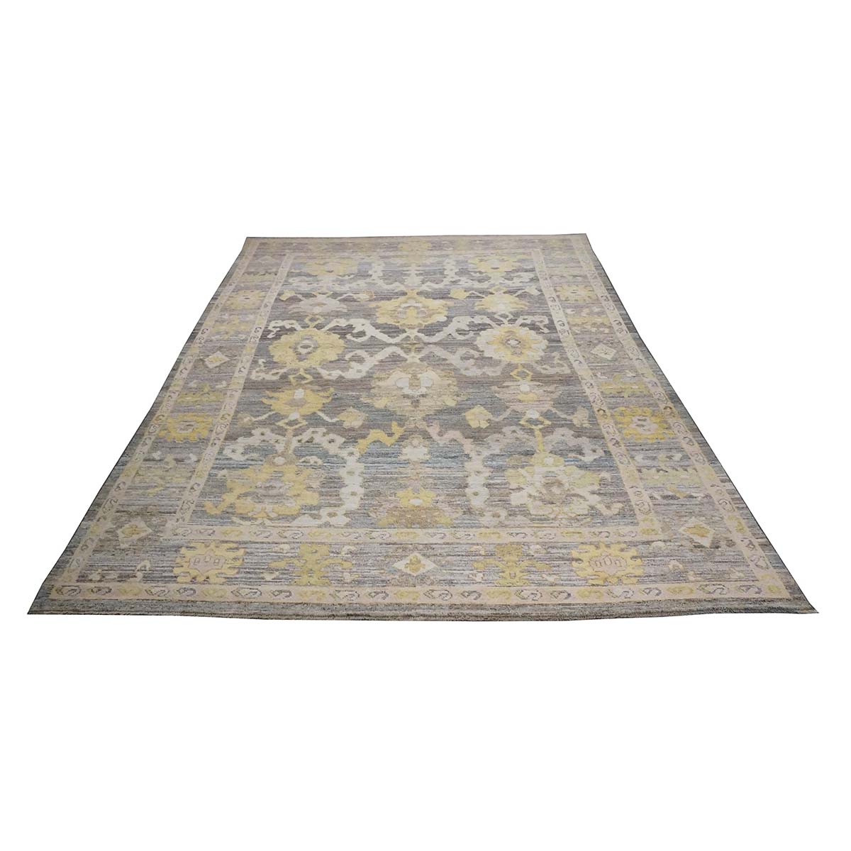 21st Century Turkish Oushak 9x14 Slate Blue, Olive Green, & Ivory Handmade Rug #1144081 image 3